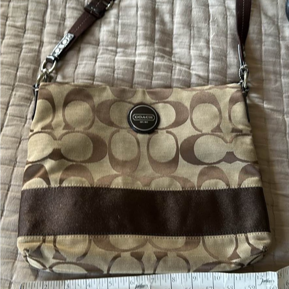 Coach Tan and Brown Signature Crossbody Bag